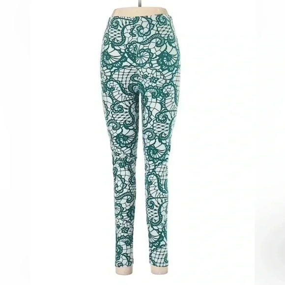 LuLaRoe | Vintage Green Lace Print OS One Size Leggings Fits Sizes 0-10 - Picture 2 of 4